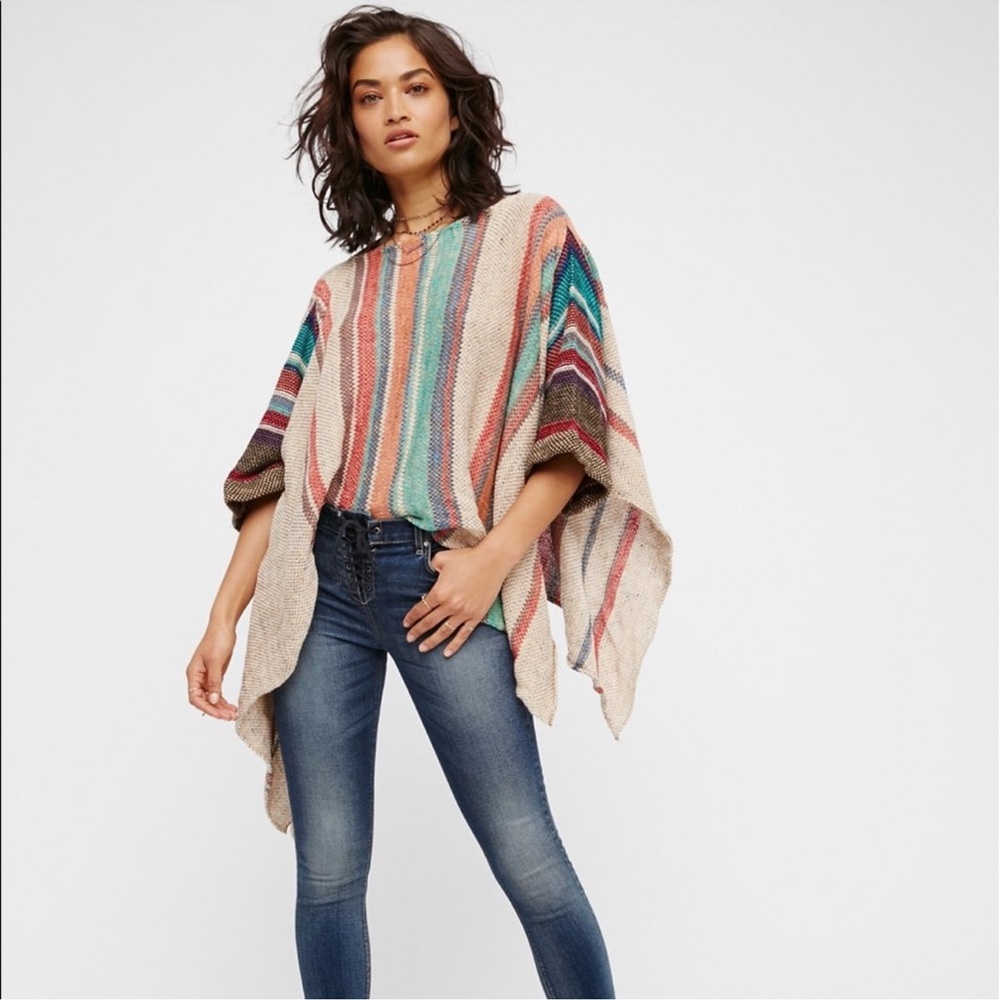 NWT Free People Fressia Stripe pullover Poncho‎ Sweater S/XS